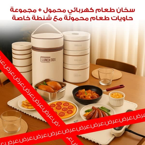 عرض سخان طعام كهربائي محمول + مجموعة حاويات طعام محمولة مع شنطة خاصة