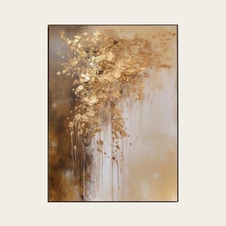 لوحة شجرة الضباب الذهبية تجريدية أكريليك على كانفس 80×80 سم