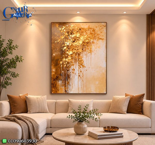 لوحة شجرة الضباب الذهبية تجريدية أكريليك على كانفس 80×80 سم
