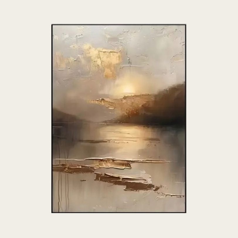 لوحة ضفاف الذهب | لوحة تجريدية اكريليك علي كانفس